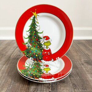 Dr. Seuss Grinch Stole Christmas Tree 8" Salad Plates Set of 2 NEW Zrike Red